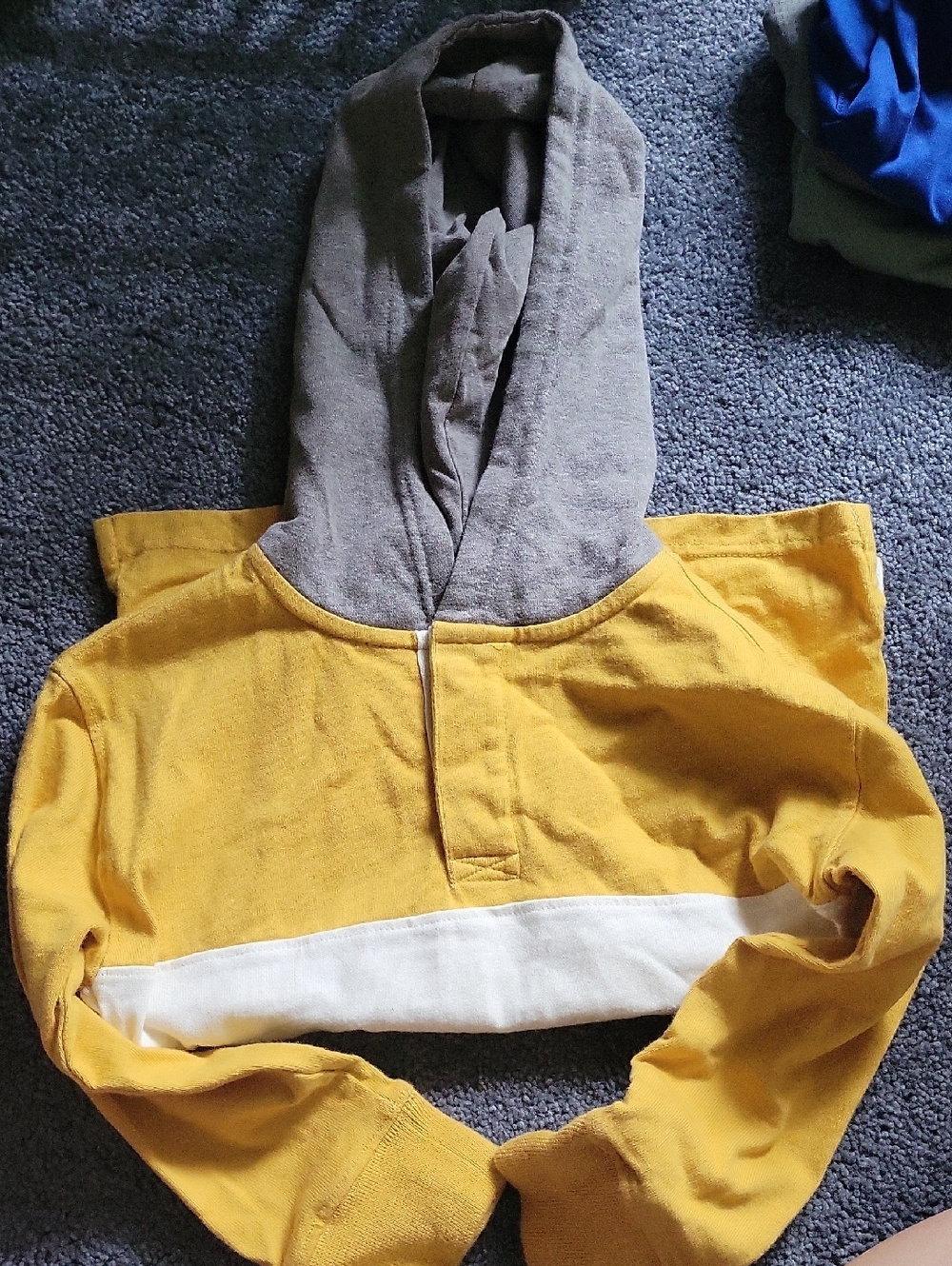 Kids Mustard Yellow And White Ling Sleeve Top with Gray Hood